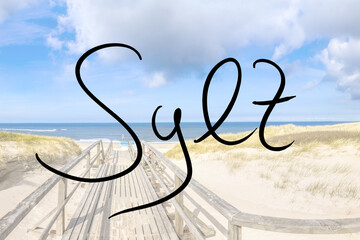 Sylt, handwritten with a photo of the place in the background