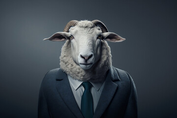 Portrait of a Sheep Dressed in a Formal Business Suit, The Elegant Boss Sheep, Generative Ai
