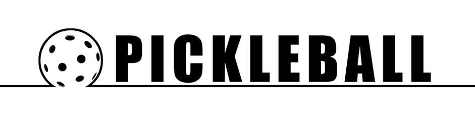 Black and White Pickleball graphic with text.