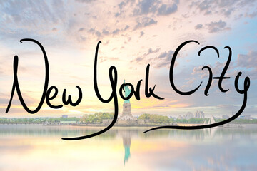 New York City, handwritten with city background 