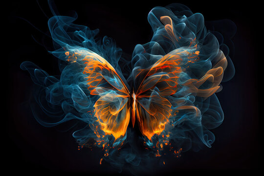 Spirit animal butterfly on black background - By Generative AI