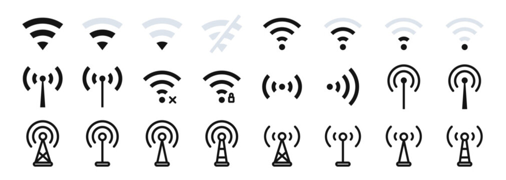 Wireless Network Technology Icons. Internet Connection Symbol. Wireless Level And Wifi Signal. WiFi Zone Sign. WI-FI Vector Icons. Free Wifi Icon Set. WI-Fi Signal Level.