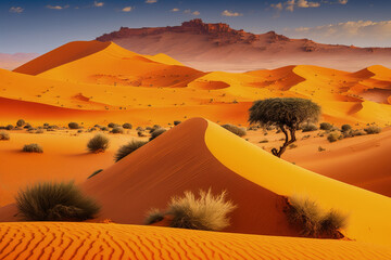 Wydmy piaskowe na pustyni Sahara - obrazy, fototapety, plakaty