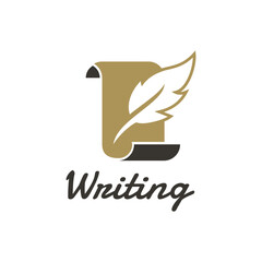 Writing vector logo template. Graphic with pen and sheet. Suitable for learning or author business.