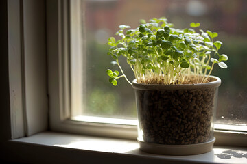 watercress in a growing in a pot