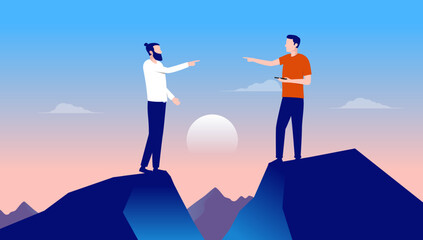 Blaming - Two people pointing fingers and giving blame to each other. Flat design vector illustration