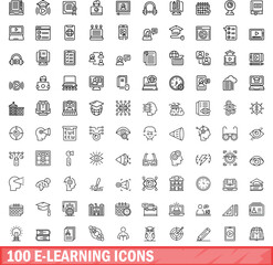100 e-learning icons set. Outline illustration of 100 e-learning icons vector set isolated on white background