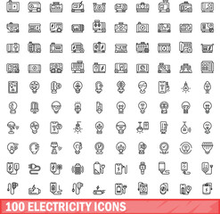 100 electricity icons set. Outline illustration of 100 electricity icons vector set isolated on white background