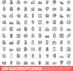 100 electricity icons set. Outline illustration of 100 electricity icons vector set isolated on white background