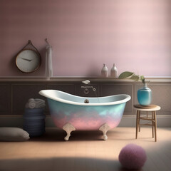 Obraz na płótnie Canvas Generative AI: cute fantasy bathtub for children story book