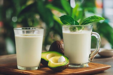 Delicious healthy glass of avocado smoothie  Generative AI