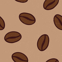 Coffee beans seamless pattern in retro style, Sketch Arabica vector repeat for fabric, wrapping paper