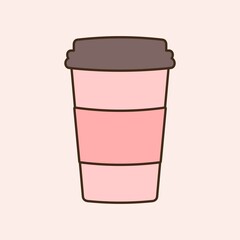 Delicious coffee pink paper cup icon , line icon. Drink vector illustration design
