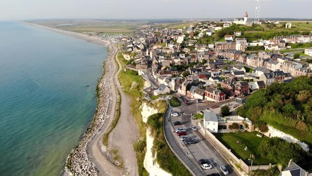 Picturesque panoramic landscape of white chalk cliffs near Ault, Somme, Hauts-de-France department of Normandy in France
