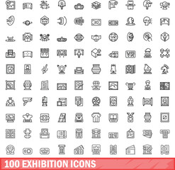 Fototapeta na wymiar 100 exhibition icons set. Outline illustration of 100 exhibition icons vector set isolated on white background