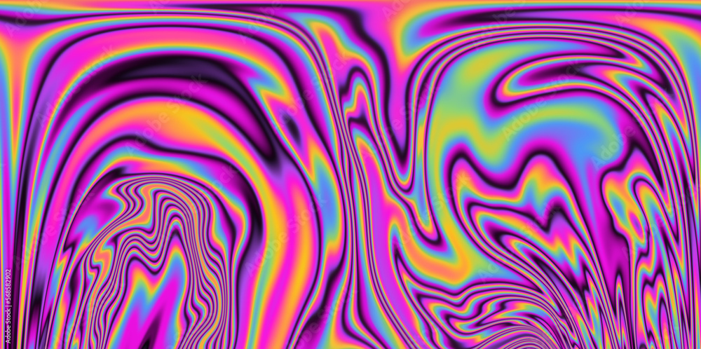 Poster op-art pattern with holographic gasoline like stains and leaks. rainbow multicolored abstract backgr