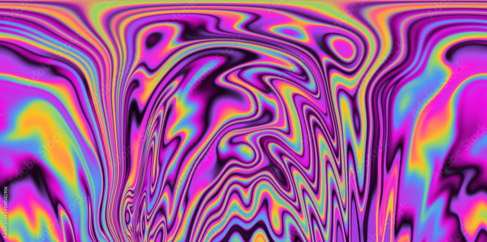 Poster op-art pattern with holographic gasoline like stains and leaks. rainbow multicolored abstract backgr