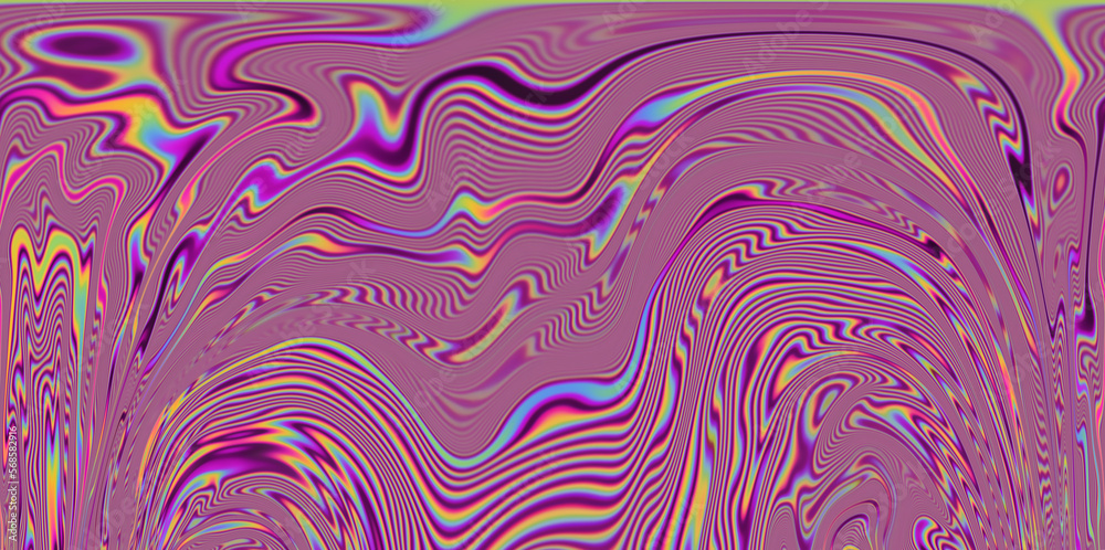 Poster op-art pattern with holographic gasoline like stains and leaks. rainbow multicolored abstract backgr