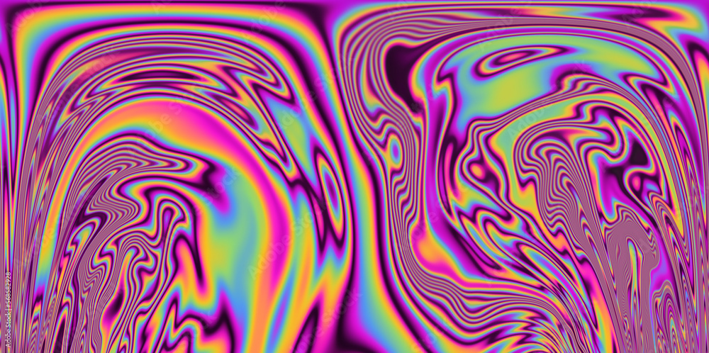 Poster op-art pattern with holographic gasoline like stains and leaks. rainbow multicolored abstract backgr