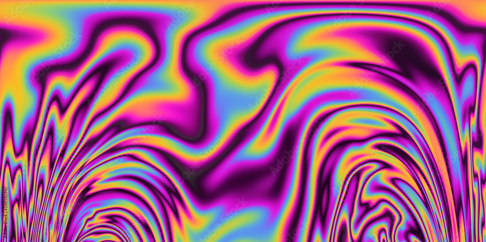 Poster op-art pattern with holographic gasoline like stains and leaks. rainbow multicolored abstract backgr