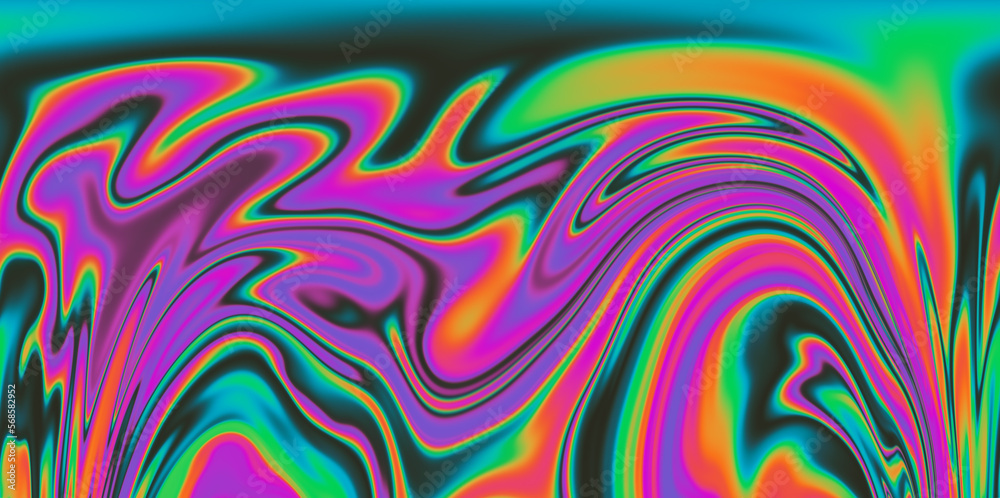 Poster op-art pattern with holographic gasoline like stains and leaks. rainbow multicolored abstract backgr