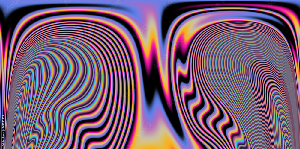 Poster op-art pattern with holographic gasoline like stains and leaks. rainbow multicolored abstract backgr