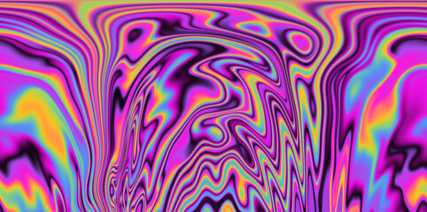 Op-art pattern with holographic gasoline like stains and leaks. Rainbow multicolored abstract background.