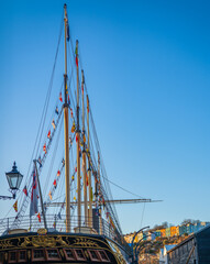 A general view of Britain masts decorated with flags in Bristol, England