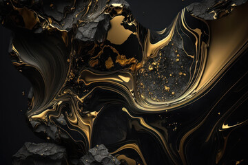 Gold and black marbe background, stone texture, design backdrop, generative ai