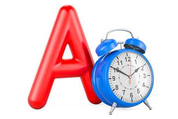 Kids ABC, Letter A with alarm clock. 3D rendering