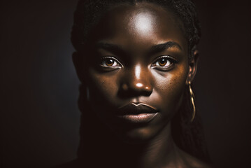 Portrait of a beautiful young black woman, close-up of her face. Ai generated