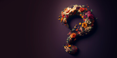 Isolated question mark made with flowers, business and human choices concepts. Made with Generative AI.