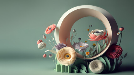 Spring themed geometric abstract composition illustration. Generative AI.