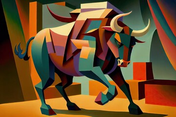 Spanish fighting bull, contemporary oil painting, AI art