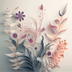 paper cut style, botanic flowers with white background, AI Art