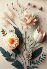 abstract floral background, paper cut style, AI Art