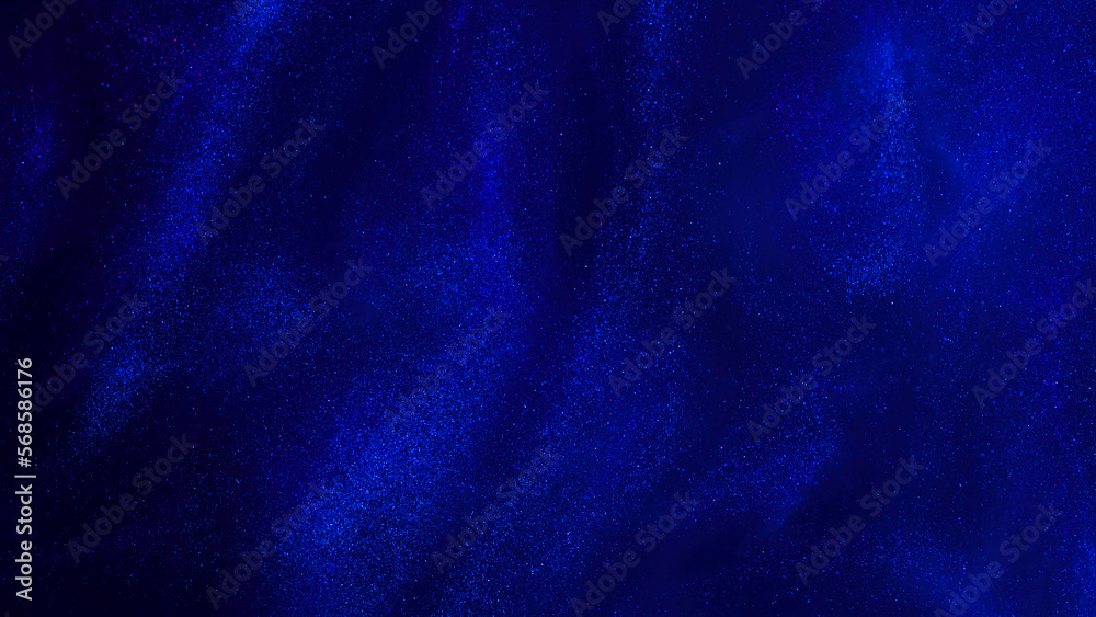 Wall mural various stains and overflows of particles in blue fluid with silver tints. golden particles dust and