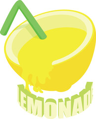 Lemonade icon isometric vector. Cold refreshing drink in lemon half with straw. Summer drink, natural juice