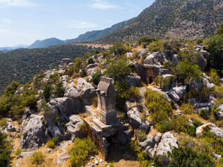 Fototapeta na wymiar Drone photo of Soura, ancient excavation site near town Demre of Antalya, Turkey.