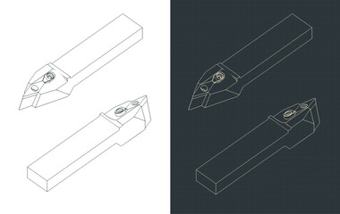 Inclined tool for CNC lathe isometric blueprints