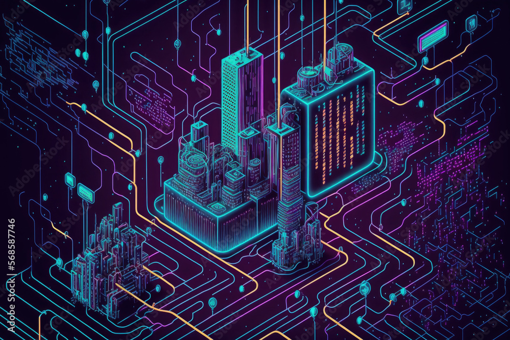 Poster background information about technology and block chains. notion of the internet and communication c