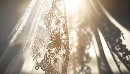 Veiled light. Lace wedding veil with sunlight streaming through. Romantic bridal details. Delicate lace dress. 
