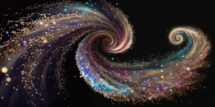 Iridescent sparkle rainbow fairy dust spiral swirl. Glitter shimmer galaxy spin. Magical fantasy background wallpaper.