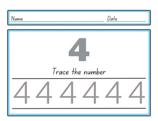 The practice of writing numbers 4 Tracking worksheet number four learn to count and write