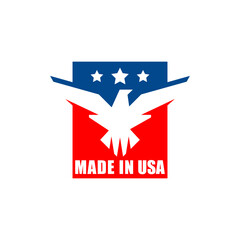 Made In USA logo for use on product packaging and corporate advertising. Unlimited use per brand, including multiple products with same brand name.