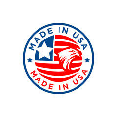 Made In USA logo for use on product packaging and corporate advertising. Unlimited use per brand, including multiple products with same brand name.