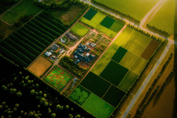 Fototapeta premium Aerial image of land prices. comprise a scenery, a grassy field, and a farm. In Chiang Mai, such real estate or property is intended for housing subdivision, development, sale, rent, purchase, or inve