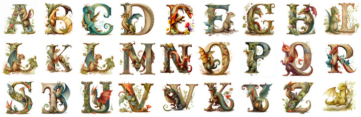 Dragon Letters Alphabet, illustrated Dragons, Children Alphabet © GS Edwards Studio