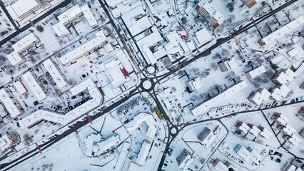 Top of view mountain town covered with snow