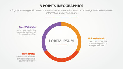 3 points or stages infographic concept with big circle center for slide presentation